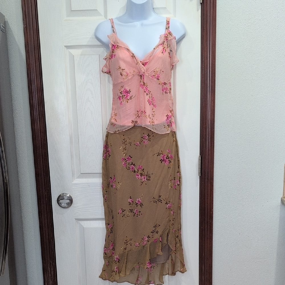 Vintage Betsey Johnson Chic Pink Ruffled Midi Skirt Set